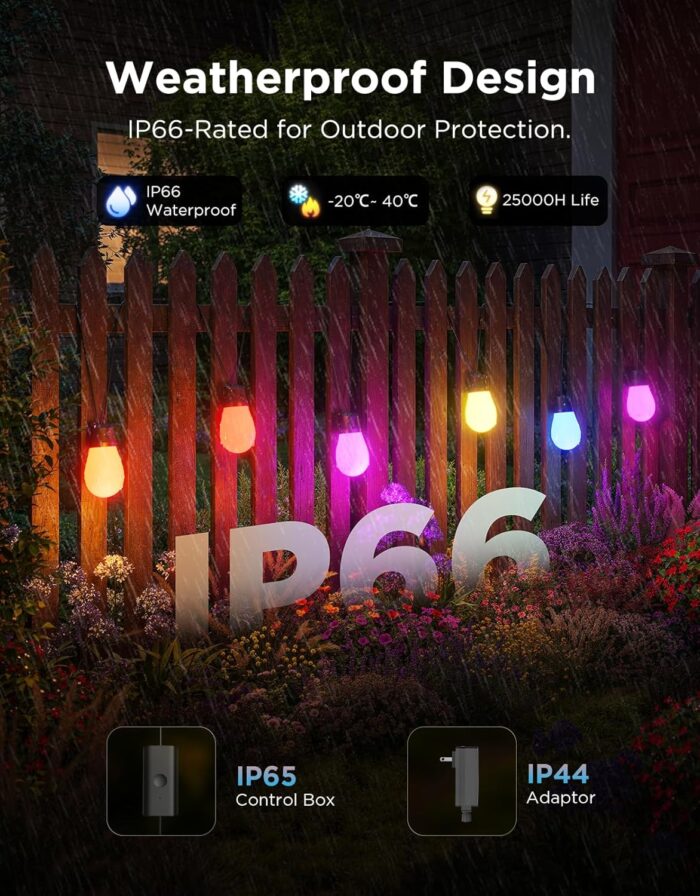Govee S14 Bulb Outdoor String Lights 2, 48ft Smart RGBIC Warm White Patio Lights with 15 LED Bulbs, 111 Scene Modes for Outdoor Decor, Works with Alexa, Google, Matter, APP Control, IP66 Waterproof - Image 4