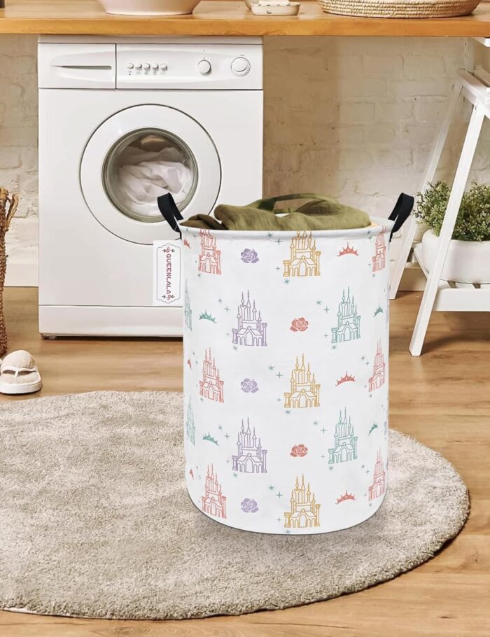 QUEENLALA Large Storage Basket,Laundry Hamper/Bathroom/Home Decor/Collapsible Round Storage Bin,Boys and Girls Hamper/Boxes/Clothing(Round-Rose Castle) - Image 4