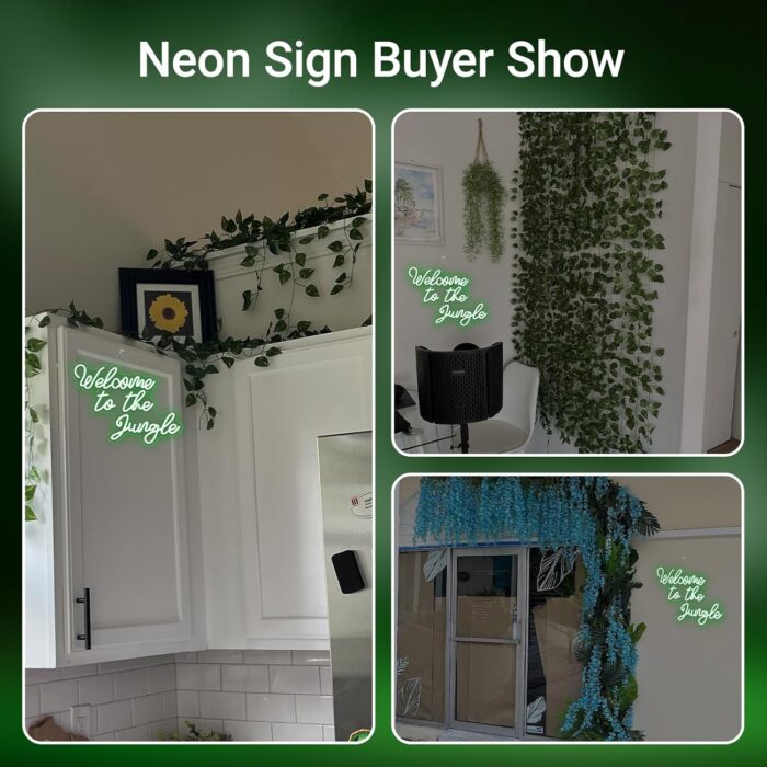 Welcome to the Jungle Neon Sign Jungle Decor Green Led Word Neon Light Signs for Wall Decor Usb Letter Light Up Sign for Garden Home Entryway Front Porch Party Gift - Image 4