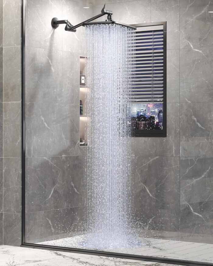 Veken 11.8" Rain Shower Head, Rectangular Rainfall Showerhead with 11" Stainless Steel Exension Arm, Height & Angle Decor Adjustable, High Pressure Showheads, Bathroom Accessories, 2.5GPM Matte Black