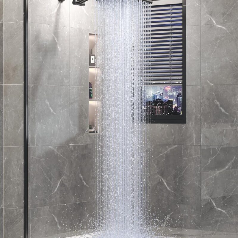 Veken 11.8" Rain Shower Head, Rectangular Rainfall Showerhead with 11" Stainless Steel Exension Arm, Height & Angle Decor Adjustable, High Pressure Showheads, Bathroom Accessories, 2.5GPM Matte Black