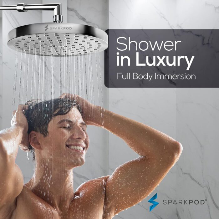 SparkPod Shower Head - High Pressure Rain - Premium Quality Luxury Design - 1-Min Install - Easy Clean Adjustable Replacement for Your Bathroom Shower Heads (Luxury Polished Chrome, 8 Inch Round) - Image 6