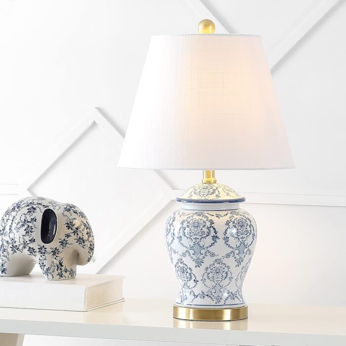 JONATHAN Y JYL3085A Juliana 22.25" Traditional Classic Chinoiserie Ceramic LED Table Lamp French Country Bedside Desk Nightstand Lamp for Bedroom Living Room Office College Bookcase, Blue/White - Image 2