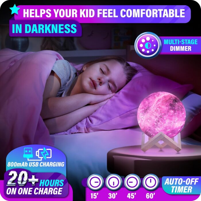 Mind-Glowing Galaxy Moon Lamp with Multi Colors, Touch/Remote, Wood Stand - Teen Girl Room Decor, Trendy Stuff - Birthday Gift for Any Year Old Teenage Girl - Cool Night Light for Kids (5.9 inch) - Image 4