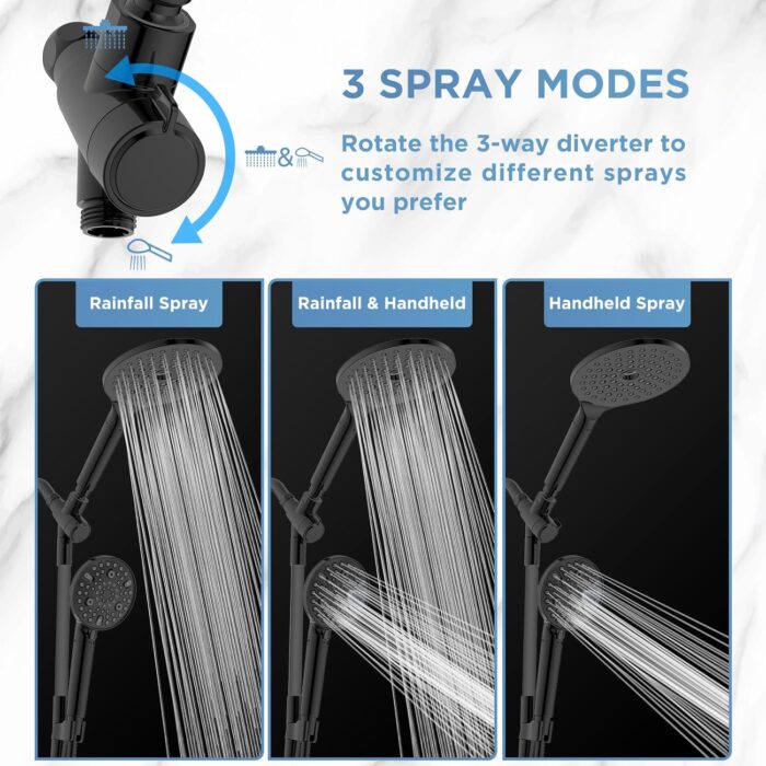 Dual Filtered Rain Shower Head Combo, High Pressure Handheld Shower Head with Adjustable Bar - Rainfall Shower Head And Showerhead with Filter for Hard Water - Removes Chlorine - Image 5