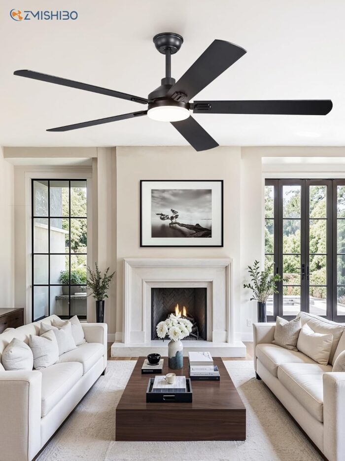 ZMISHIBO 60" Ceiling Fans with Lights, Black Modern Ceiling Fan with Remote, Farmhouse Indoor Ceiling Fan with Dual Finish Blades, Quiet & Strong Motor, Bright LED Light. - Image 7