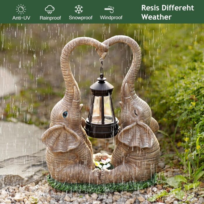Elephant Statue Garden Decor with LED Solar Lights-Set of 2 Good Luck Elephant Outdoor Statue Christmas Decorations for Yard Patio,Porch,Home -Mothers Day Gifts for Women, Mom, Grandma - Image 5