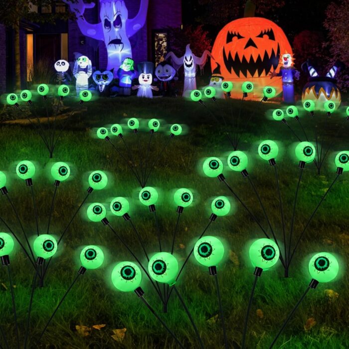 Dazzle Bright Halloween Decorations Outdoor, 6 Pack 36LED Solar Eyeball Pathway Lights, Scary Waterproof Solar Green Firefly Lights for Garden Lawn Yard Decor - Image 6