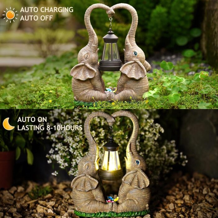 Elephant Statue Garden Decor with LED Solar Lights-Set of 2 Good Luck Elephant Outdoor Statue Christmas Decorations for Yard Patio,Porch,Home -Mothers Day Gifts for Women, Mom, Grandma - Image 2