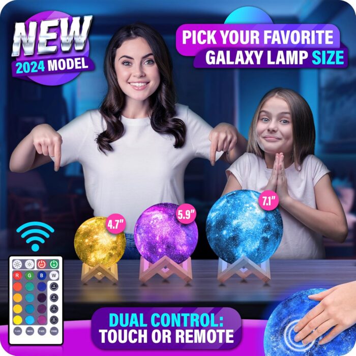 Mind-Glowing Galaxy Moon Lamp with Multi Colors, Touch/Remote, Wood Stand - Teen Girl Room Decor, Trendy Stuff - Birthday Gift for Any Year Old Teenage Girl - Cool Night Light for Kids (5.9 inch) - Image 2