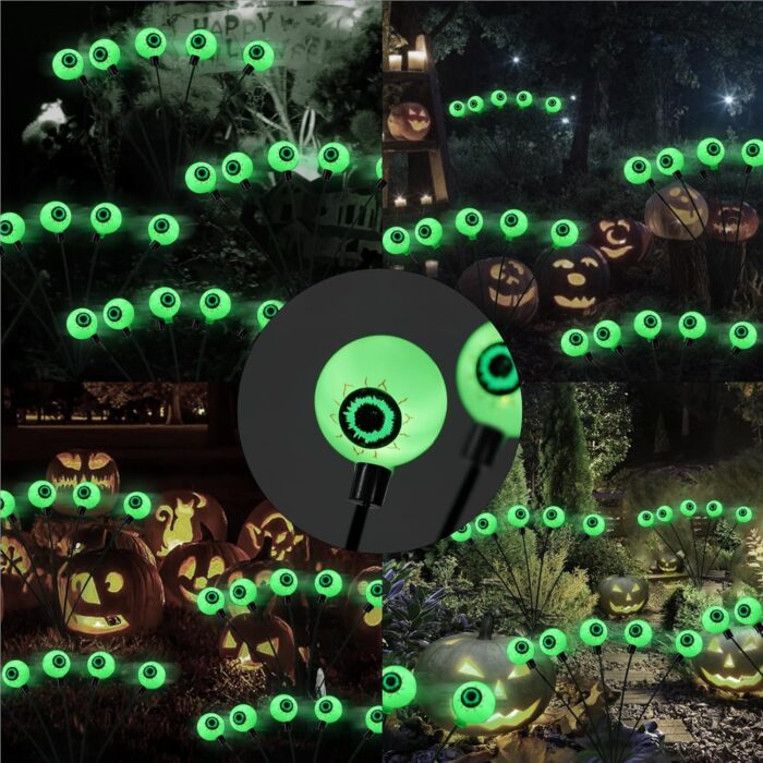Dazzle Bright Halloween Decorations Outdoor, 6 Pack 36LED Solar Eyeball Pathway Lights, Scary Waterproof Solar Green Firefly Lights for Garden Lawn Yard Decor - Image 4