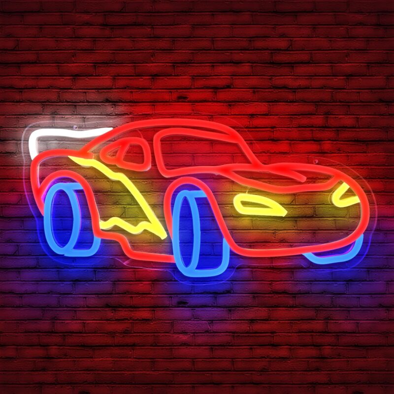 Car Neon Sign for Wall Decor Dimmable Racing Car Neon Sign Led Neon Light Neon Racing Car Sign Car Neon Lights Signs Light Up Sign for Kids Bedroom Boys Room Playroom Birthday Party Gifts, acrylic