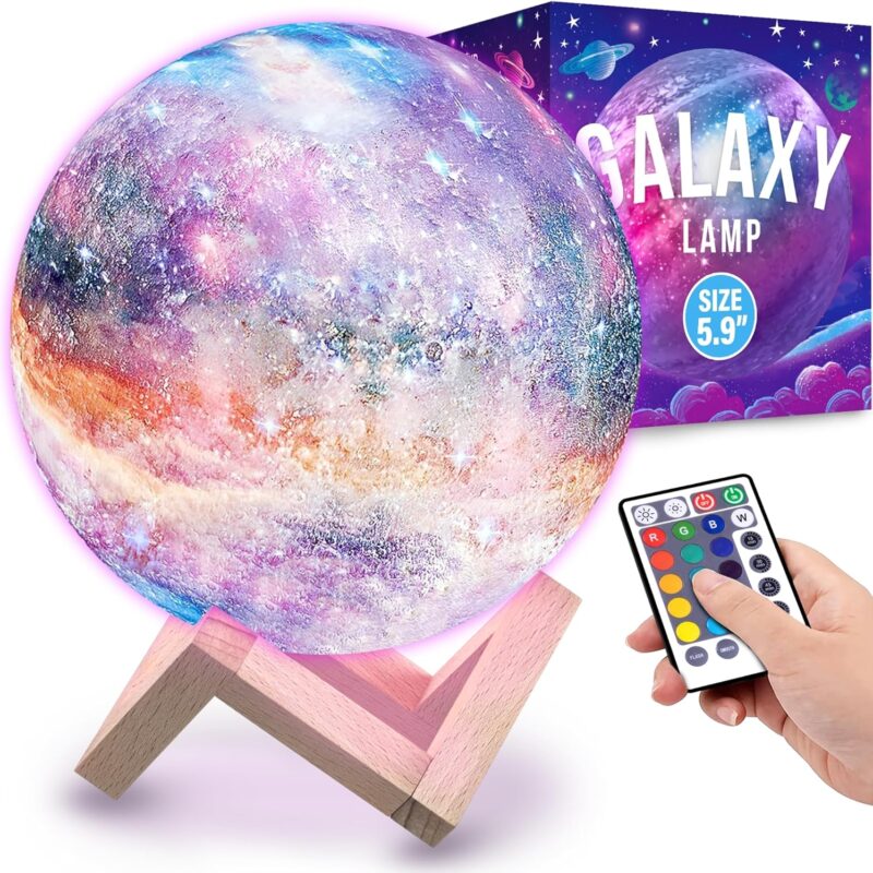 Mind-Glowing Galaxy Moon Lamp with Multi Colors, Touch/Remote, Wood Stand - Teen Girl Room Decor, Trendy Stuff - Birthday Gift for Any Year Old Teenage Girl - Cool Night Light for Kids (5.9 inch)