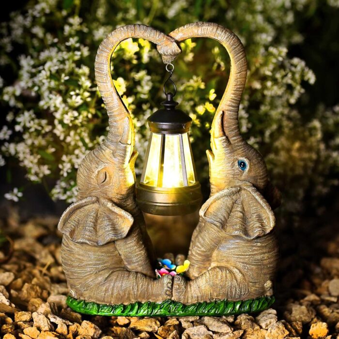 Elephant Statue Garden Decor with LED Solar Lights-Set of 2 Good Luck Elephant Outdoor Statue Christmas Decorations for Yard Patio,Porch,Home -Mothers Day Gifts for Women, Mom, Grandma - Image 6