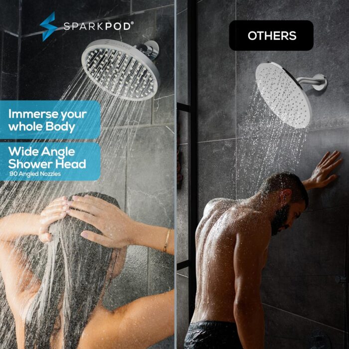 SparkPod Shower Head - High Pressure Rain - Premium Quality Luxury Design - 1-Min Install - Easy Clean Adjustable Replacement for Your Bathroom Shower Heads (Luxury Polished Chrome, 8 Inch Round) - Image 2
