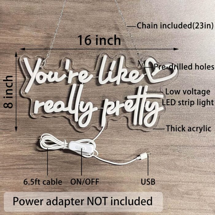 You're Like Really Pretty Neon Sign Wall Decor for Bedroom/Girls Room/Salon/Party/Present - 16"x8" Purple Your Like Really Pretty LED Sign Light for Women, Heart Design & 100,000H Lifespan - Image 3